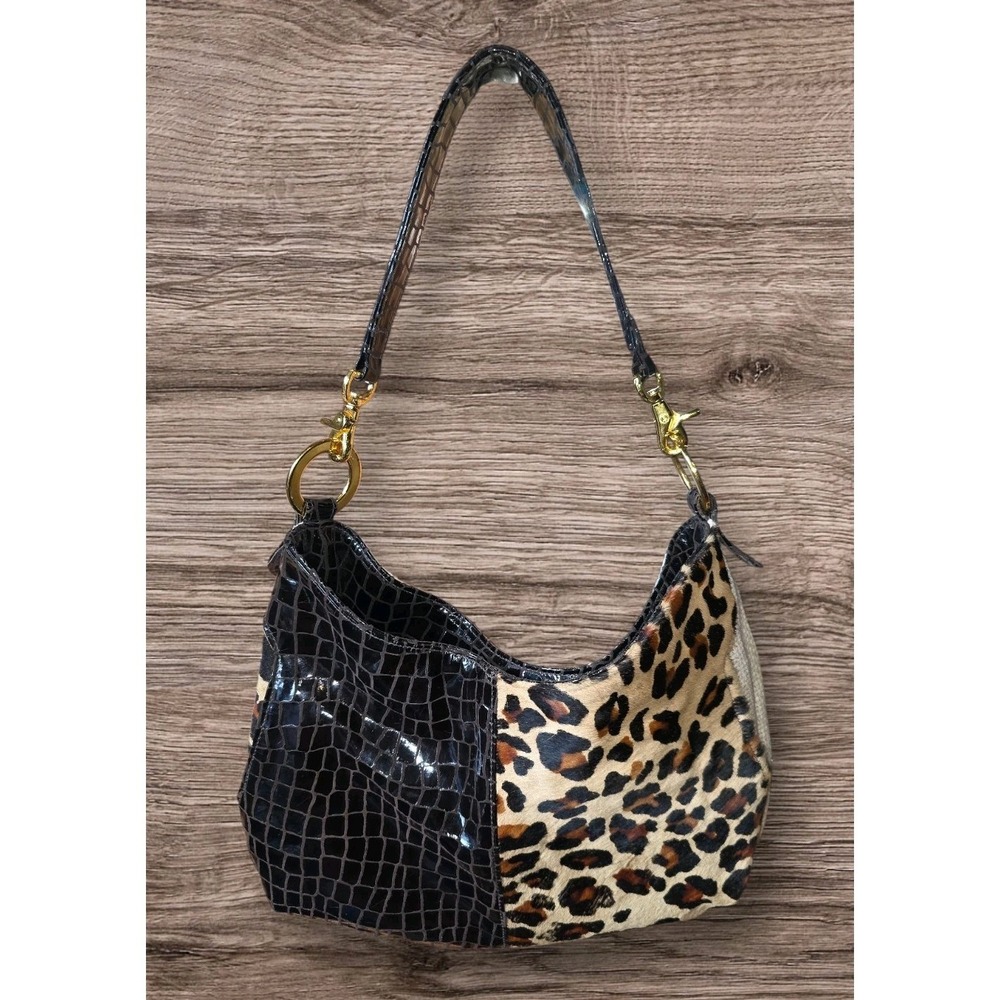 Andre Oliver Black Croc Print & Pony Hair Tiger Stripe Shooulder Bag Purse VGUC